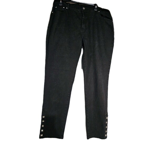 DG2 Diane Gilman Jeans Studded Black Size 18 Embellished on legs and pockets - Picture 2 of 5